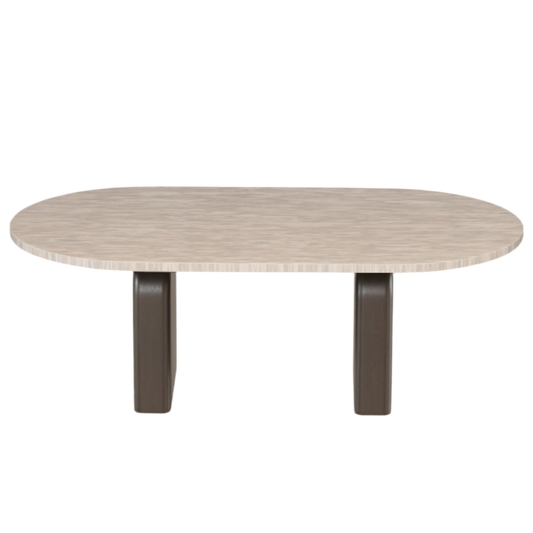 Salontafel Tresi – Organisch Japandi Design met Travertin Look & Walnoot Hout