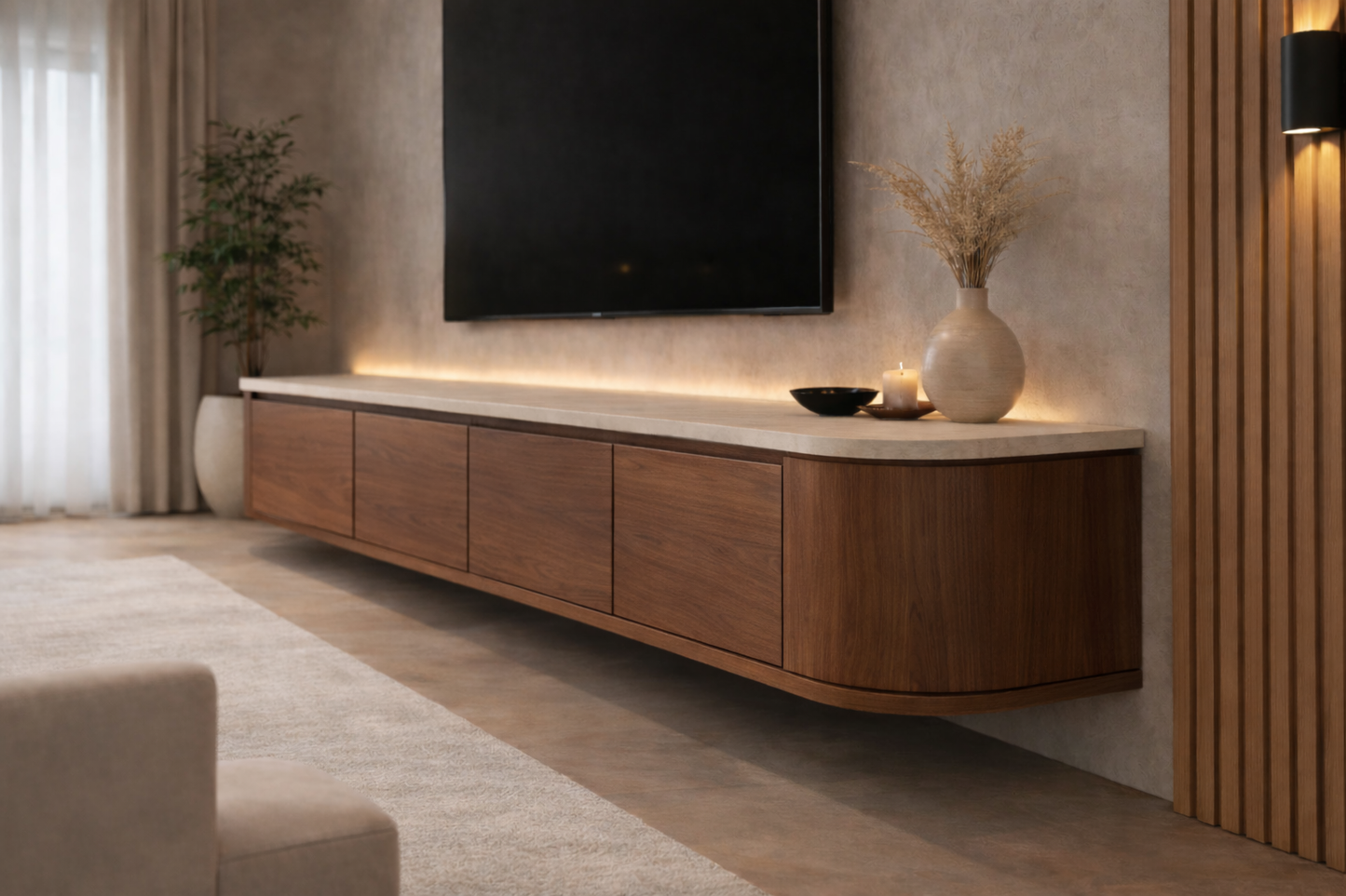 (Pre-order) Tv meubel Walnoot & Travertine
