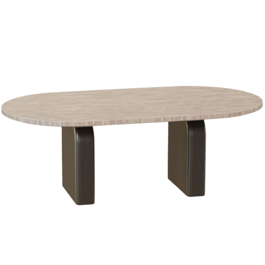 Salontafel Tresi – Organisch Japandi Design met Travertin Look & Walnoot Hout