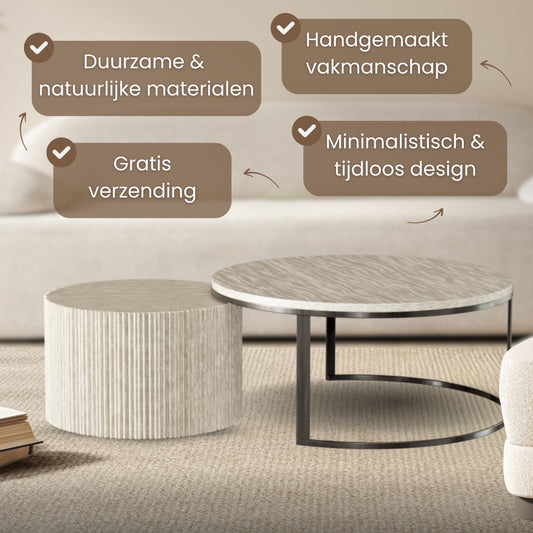 Salontafel Iki – Japandi Design in Travertin & Massief Hout