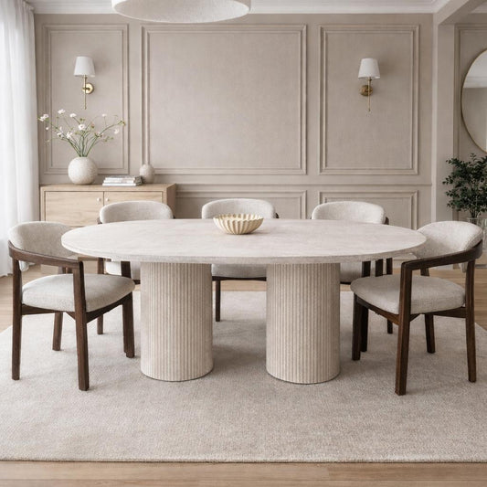 (Pre-order) Eettafel Umi - Luxe Japandi Design Met Travertine Look