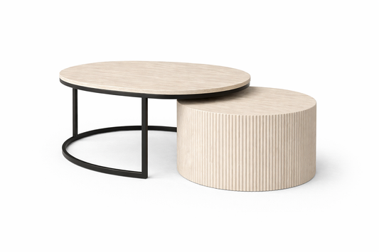 Salontafel Iki – Japandi Design in Travertin & Massief Hout