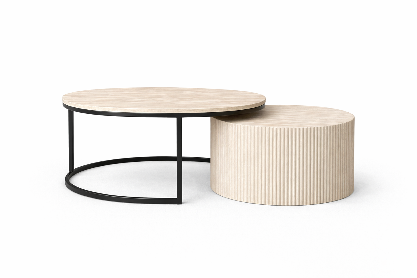 Salontafel Iki – Japandi Design in Travertin & Massief Hout