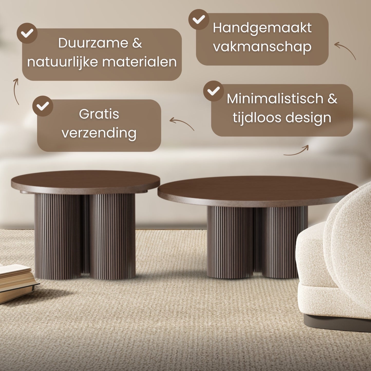 Salontafel Kwatri – Japandi Design met Walnoot Hout