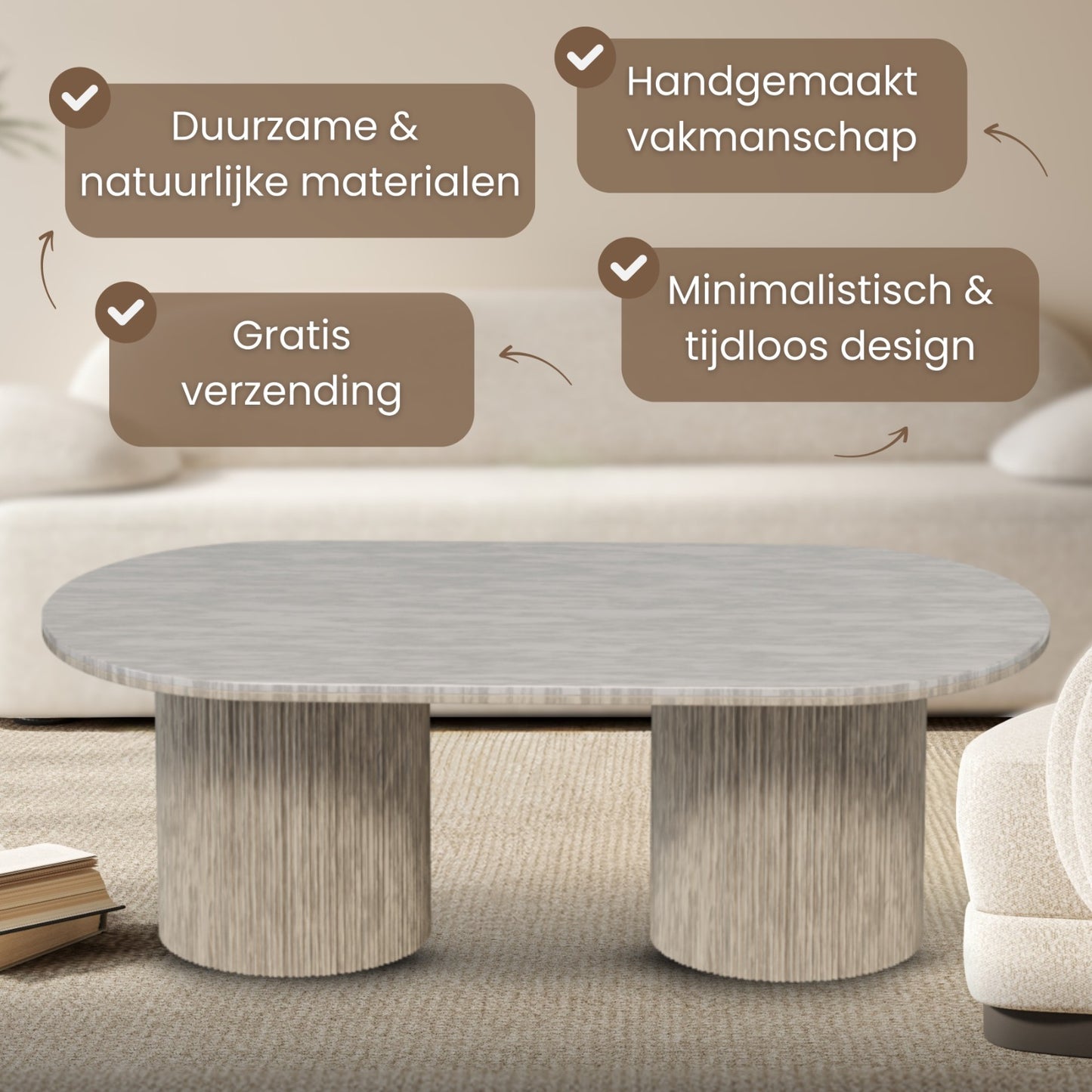 Salontafel Umi - Luxe Japandi Design Met Travertine Look