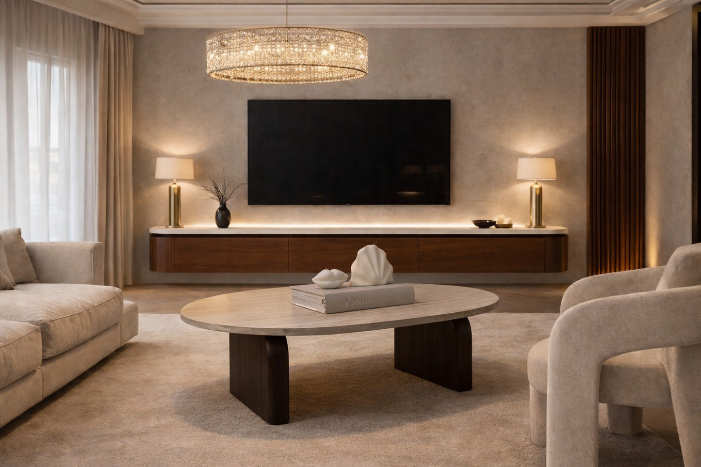 (Pre-order) Tv meubel Walnoot & Travertine